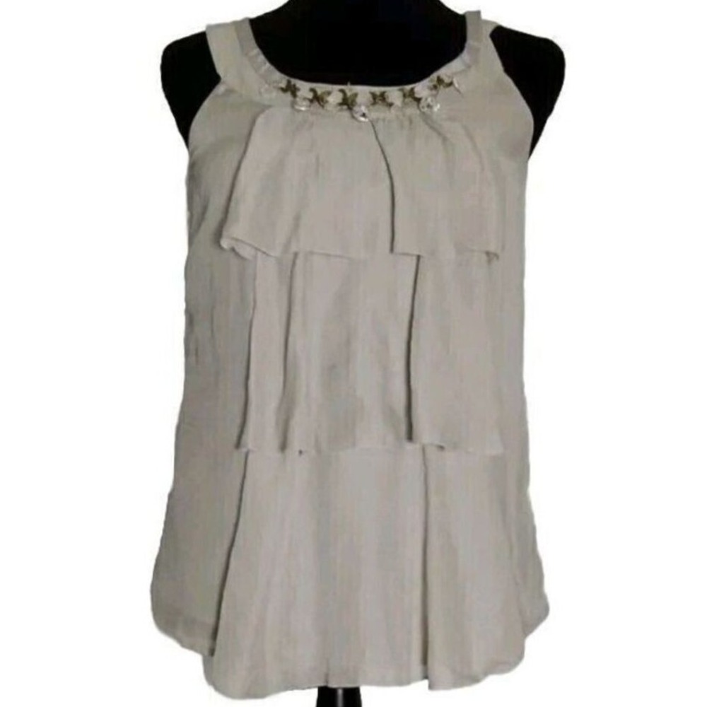 LOFT Sleeveless Top Ruffle‎ Front Embellished Neck Casual Blouse XS